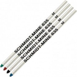 Schmidt 635 D1 Minen-Kugelschreibermine, schwarze, blaue, grüne, rote Tinte (mittlere Spitze, 0,7 mm), 4er-Pack