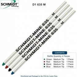 Schmidt 635 D1 Minen-Kugelschreibermine, schwarze, blaue, grüne, rote Tinte (mittlere Spitze, 0,7 mm), 4er-Pack