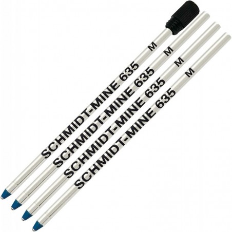 Schmidt 635 D1 Minen-Kugelschreibermine, blaue Tinte, mittlere Spitze 0,7 mm, 4er-Pack (inkl. 1 Kunststoff-Endkappe)