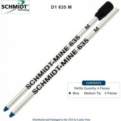 Schmidt 635 D1 Minen-Kugelschreibermine, blaue Tinte, mittlere Spitze 0,7 mm, 4er-Pack (inkl. 1 Kunststoff-Endkappe)