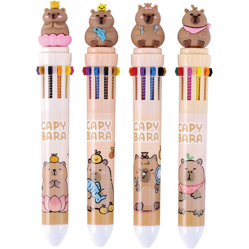 Stück mehrfarbige Kugelschreiber, 10-in-1-Druckstift, süßer Capybara-Stift, Cartoon-Capybara-Geltintenstift für Büro, Schulbedarf, Kinder, Jungen, Frauen, Männer, Stifte (4 Stück Capybara)