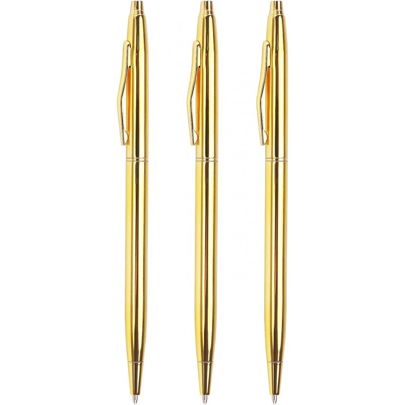 3er-Pack schmale goldene Kugelschreiber, schwarze Tinte, 1 mm, tolles Geschenk für Geschäftsbüro, Studenten, Lehrer, Hochzeit, Weihnachten (Gold)