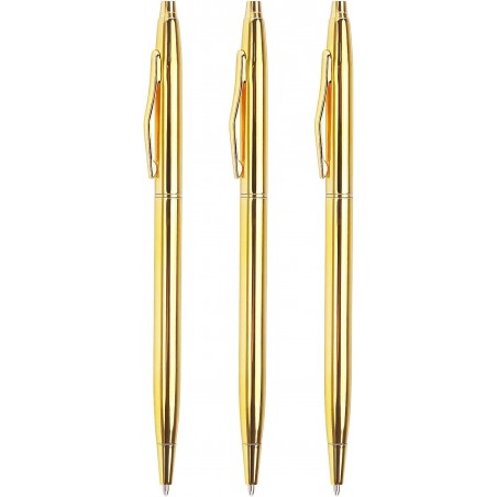 3er-Pack schmale goldene Kugelschreiber, schwarze Tinte, 1 mm, tolles Geschenk für Geschäftsbüro, Studenten, Lehrer, Hochzeit, Weihnachten (Gold)