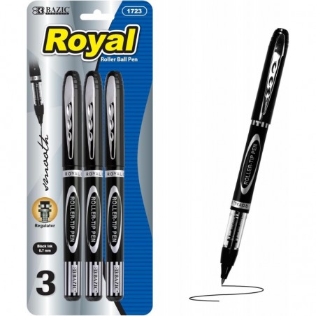 BAZIC Royal Tintenroller, 0,7 mm, Farbe Schwarz, Regulator-Flüssigtintenstifte, Rollkugelschreiber für sanftes Schreiben fürs Büro (3/Packung), 1 Packung