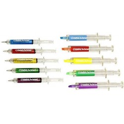 ASA TECHMED 5 Spritzenstifte + 5 Spritzen-Textmarker – Farbstifte Großpackung, Kugelschreiber mit schwarzer Tinte – Idealer Stift für Krankenschwestern