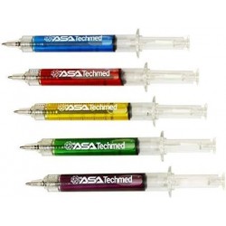 ASA TECHMED 5 Spritzenstifte + 5 Spritzen-Textmarker – Farbstifte Großpackung, Kugelschreiber mit schwarzer Tinte – Idealer Stift für Krankenschwestern