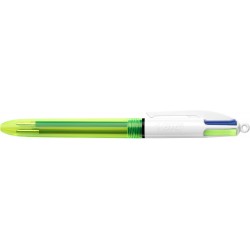 BIC 4-Farben Fluo Kugelschreiber, mittlere/dicke Spitze (1,0/1,6 mm), verschiedene Tinten, 3 Stück