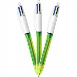 BIC 4-Farben Fluo Kugelschreiber, mittlere/dicke Spitze (1,0/1,6 mm), verschiedene Tinten, 3 Stück