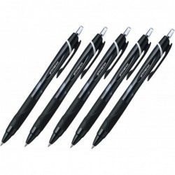 Uni-Ball Jetstream Tintenroller mit Druckkugelschreiber, extrafeine Spitze, Gummigriff, 0,7 mm, schwarze Tinte, 5er-Set