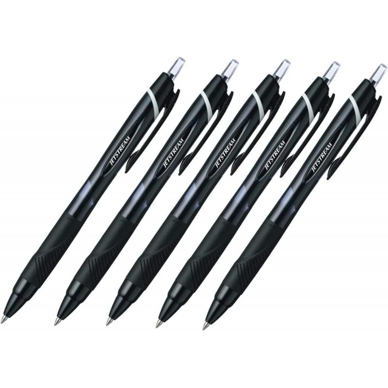 Uni-Ball Jetstream Tintenroller mit Druckkugelschreiber, extrafeine Spitze, Gummigriff, 0,7 mm, schwarze Tinte, 5er-Set