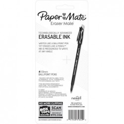 Paper Mate Erasermate Stick-Kugelschreiber mit mittlerer Spitze, 4 schwarze Tintenstifte (3164458PP)