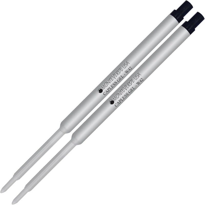 Lanier Kombipack – 2er-Pack – Monteverde® Kugelschreiber W42 ohne Kappe, Gel-Tinten-Mine, kompatibel mit den meisten Kugelschreibern im Waterman®-Stil – Schwarz (feine Spitze 0,6 mm)