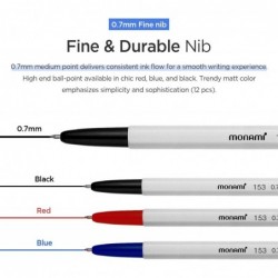 MONAMI BP 153 Druckkugelschreiber, feine Spitze (0,7 mm), schwarz, 12 Stück