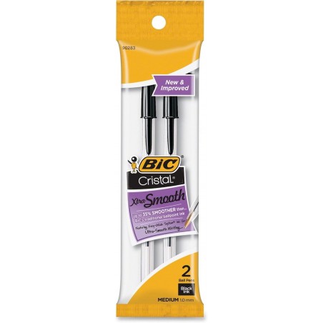 Bic MSP21BK Stic Kugelschreiber, mittlere Spitze, 2/PK, schwarz/transparenter Schaft