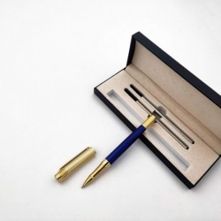 Tintenroller, Feinspitzer, Gelstift aus Metall, Business-Signatur-Stift mit 2 schwarzen 0,5-mm-Minen, sanft schreibender Stift für Männer und Frauen, stilvolle Geschenkbox (blau), 140 mm