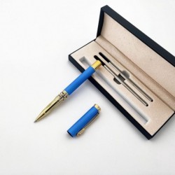 Tintenroller aus Metall, Gelschreiber, klassischer hohler Signatur-Stift, Geschenkset, Kugelschreiber mit zwei 0,5-mm-Schwarzminen, Tintenroller mit sanftem Schreibgefühl für Männer und Frauen, Premium-Geschenkbox (blau)