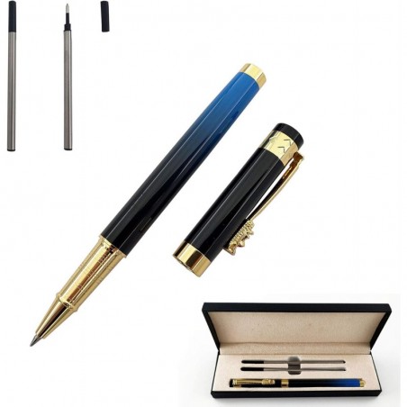 Hochwertiger Tintenroller aus Metall, feine Feder. Schöner Stift mit Business-Signatur, Premium-Geschenkbox mit zwei schwarzen 0,5-mm-Originalminen. Geschenkstift für Freunde, Familie und Kollegen (blau), 140 mm