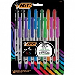 BIC Gel-ocity Smooth Stic Gelstift, mittlere Spitze (0,7 mm), verschiedene Farben, 14 Stück, leuchtende und glatte Geltintenstifte