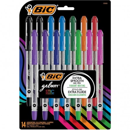 BIC Gel-ocity Smooth Stic Gelstift, mittlere Spitze (0,7 mm), verschiedene Farben, 14 Stück, leuchtende und glatte Geltintenstifte