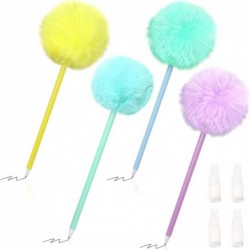 4 Stück Pompom-Kugelschreiber, süßer, flauschiger Stift, Kawaii-Stift, Plüsch-Flauschstift für Partyzubehör für Mädchen, schwarze Gel-Tinten-Kugelschreiber für Büro- und Schulbedarf, Blau, Gelb, Grün, Lila, LX005