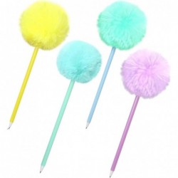 4 Stück Pompom-Kugelschreiber, süßer, flauschiger Stift, Kawaii-Stift, Plüsch-Flauschstift für Partyzubehör für Mädchen, schwarze Gel-Tinten-Kugelschreiber für Büro- und Schulbedarf, Blau, Gelb, Grün, Lila, LX005