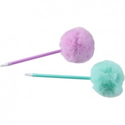 4 Stück Pompom-Kugelschreiber, süßer, flauschiger Stift, Kawaii-Stift, Plüsch-Flauschstift für Partyzubehör für Mädchen, schwarze Gel-Tinten-Kugelschreiber für Büro- und Schulbedarf, Blau, Gelb, Grün, Lila, LX005