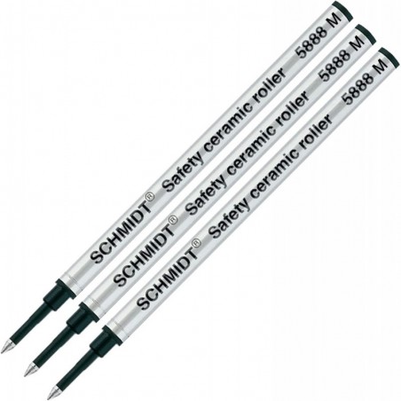 3er-Pack – Schmidt 5888 Sicherheits-Tintenrollermine aus Keramik und Metall – schwarze Tinte (mittlere Spitze 0,7 mm)