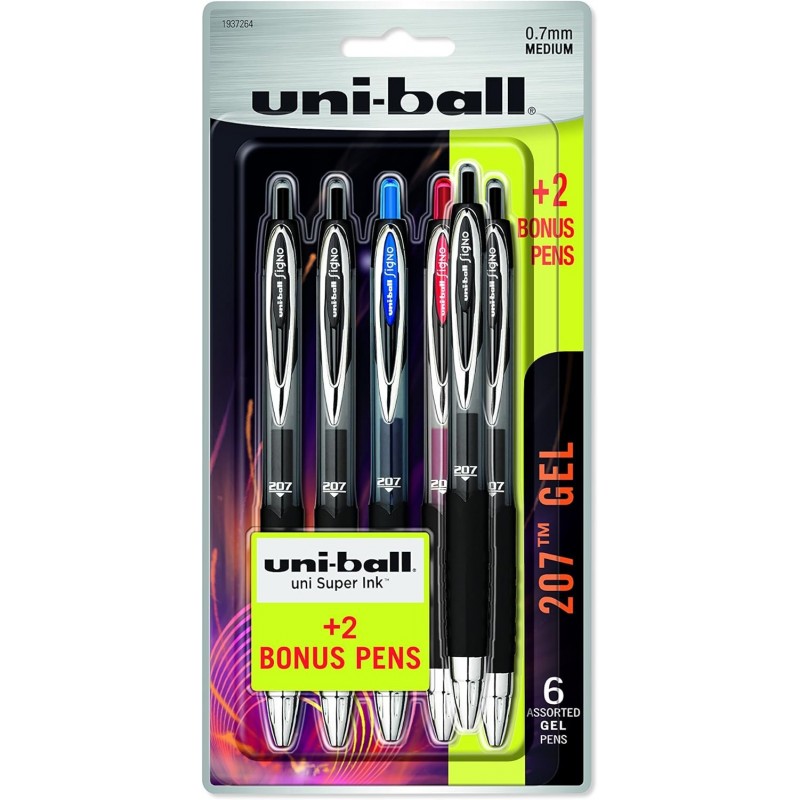 Uniball Signo 207 Gelstift, 6er-Pack, 0,7 mm mittlere verschiedene Stifte, Geltintenstifte | Von Uniball verkaufte Büromaterialien sind Stifte, Kugelschreiber, Farbstifte, Gelstifte, Stifte mit feiner Spitze, Stifte mit weicher Schreibkraft