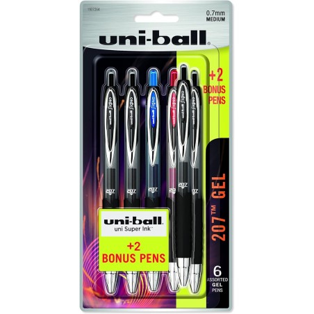 Uniball Signo 207 Gelstift, 6er-Pack, 0,7 mm mittlere verschiedene Stifte, Geltintenstifte | Von Uniball verkaufte Büromaterialien sind Stifte, Kugelschreiber, Farbstifte, Gelstifte, Stifte mit feiner Spitze, Stifte mit weicher Schreibkraft