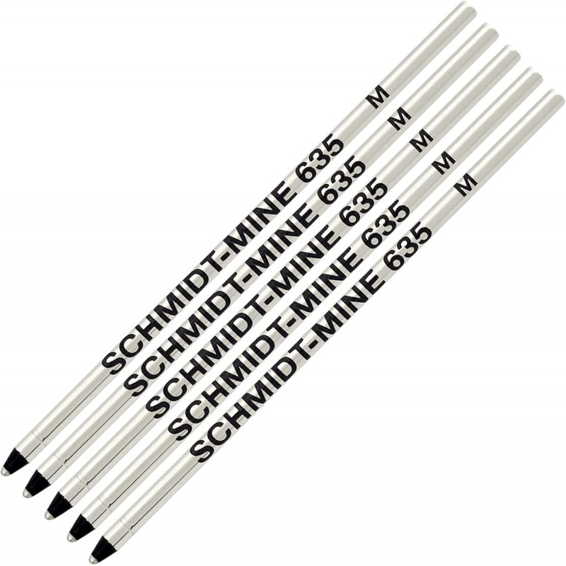 Schmidt 635 D1 Minen-Kugelschreibermine, schwarze Tinte (mittlere Spitze, 0,7 mm), 5er-Pack