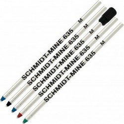 Schmidt 635 D1 Minen-Kugelschreibermine, blaue, schwarze, rote, grüne Tinte, mittlere Spitze 0,7 mm, 5er-Packung (inkl. 1 Kunststoff-Endkappe)