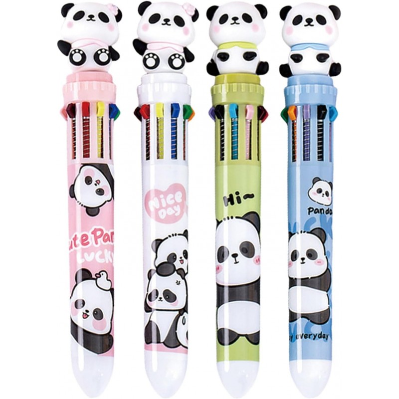 Stück mehrfarbige Kugelschreiber, 10-in-1-Druckstift, süßer Panda-Stift, Cartoon-Panda-Geltintenstift für Büro- und Schulbedarf (Panda)