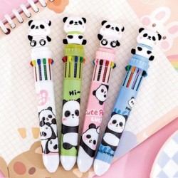 Stück mehrfarbige Kugelschreiber, 10-in-1-Druckstift, süßer Panda-Stift, Cartoon-Panda-Geltintenstift für Büro- und Schulbedarf (Panda)