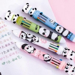 Stück mehrfarbige Kugelschreiber, 10-in-1-Druckstift, süßer Panda-Stift, Cartoon-Panda-Geltintenstift für Büro- und Schulbedarf (Panda)