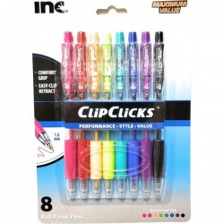 Clip-Clicks Rainbow Comfort Grip, farbige Tinte, Kugelschreiber (8er-Pack) in 8 Farben (Pink, Rot, Gelb, Grün, Blaugrün, Blau, Lila und Schwarz)