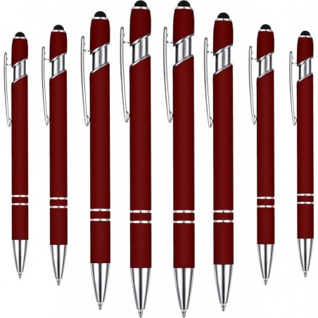 8er-Pack (Weinrot) 2-in-1-Kugelschreiber aus Metall mit Druckknopf und Stylus. Tolle Stifte für Touchscreen-iPhones, Tablets, Laptops und andere kapazitive Geräte. 1,0 mm schwarze Tinte