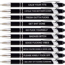 10-teiliges Fuck-Pen-Set, Schimpfwort-Stifte, Spaß-Stifte für Erwachsene, witzige Bürogeschenke, leicht schreibende Kugelschreiber mit Stylus-Spitzen, schwarze Tinte