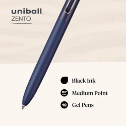 uni-ball Zento Gel-Tintenroller, 4 schwarze Stifte mit mittlerer Spitze und weichem Schreibgefühl, farbige japanische Stifte, gedeckte Farben